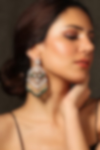 Gold Finish Kundan Polki & Green Stone Chandbali Earrings by Joules By Radhika at Pernia's Pop Up Shop