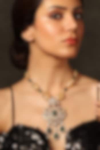 Gold Finish Kundan Polki & Beaded Pendant Necklace by Joules By Radhika at Pernia's Pop Up Shop