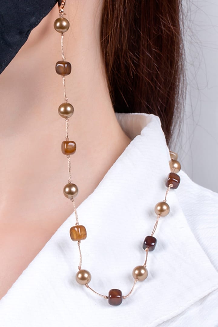 Micro Gold Finish Handcrafted Mask Chain With Shell Pearls by Joules By Radhika at Pernia's Pop Up Shop