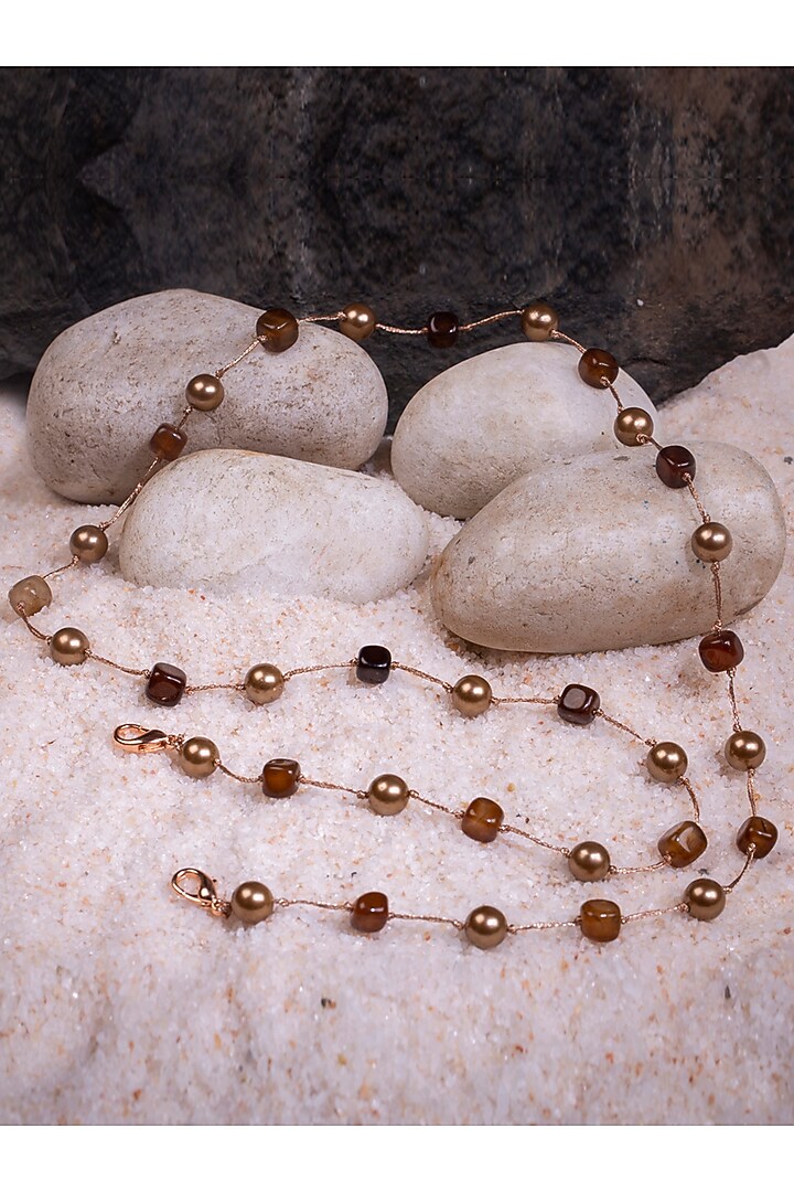 Micro Gold Finish Handcrafted Mask Chain With Shell Pearls by Joules By Radhika at Pernia's Pop Up Shop