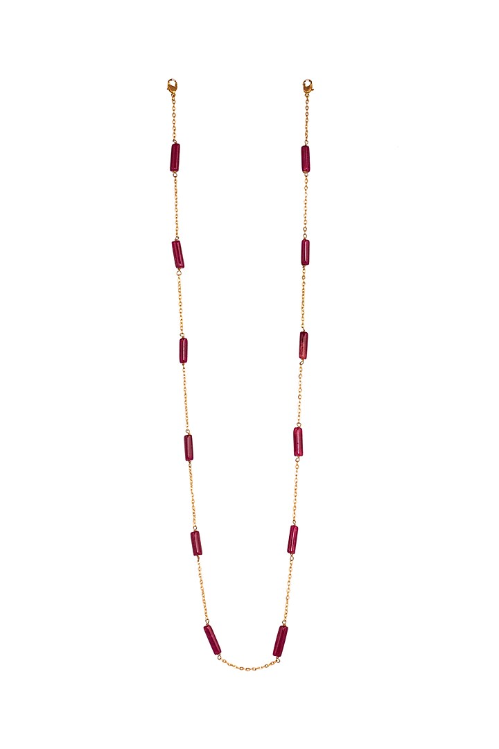 Micro Gold Finish Handcrafted Red Onyx Mask Chain by Joules By Radhika at Pernia's Pop Up Shop