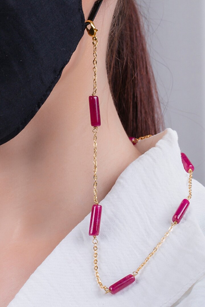 Micro Gold Finish Handcrafted Red Onyx Mask Chain by Joules By Radhika at Pernia's Pop Up Shop