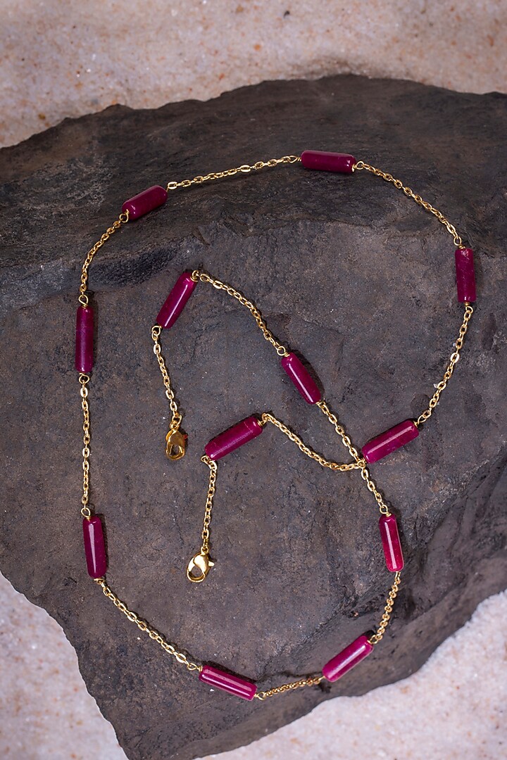 Micro Gold Finish Handcrafted Red Onyx Mask Chain by Joules By Radhika at Pernia's Pop Up Shop