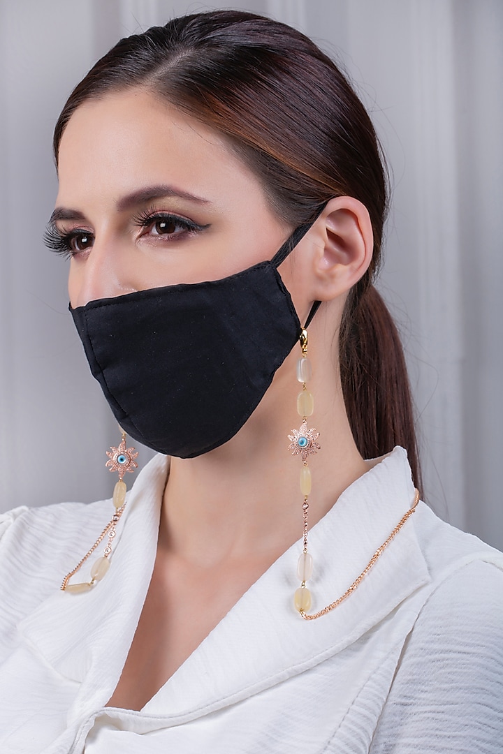 Micro Gold Finish Handcrafted Jade Beaded Mask Chain by Joules By Radhika