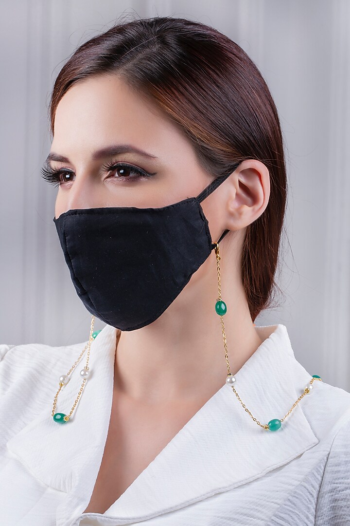 Micro Gold Finish Handcrafted Green Beaded Mask Chain by Joules By Radhika