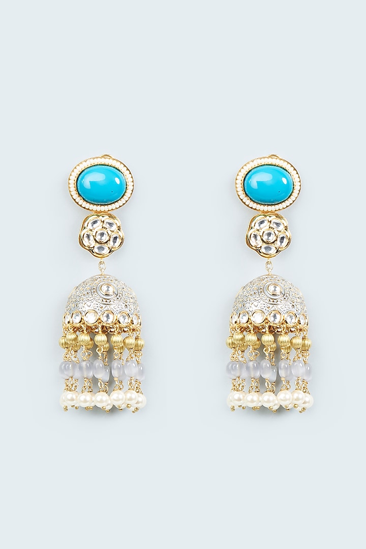 Gold Finish Dangler Earrings With Hydro Polkis by Joules By Radhika