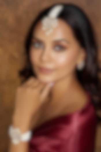 Gold Finish Kundan Polki & Beaded Maangtikka by Joules By Radhika at Pernia's Pop Up Shop