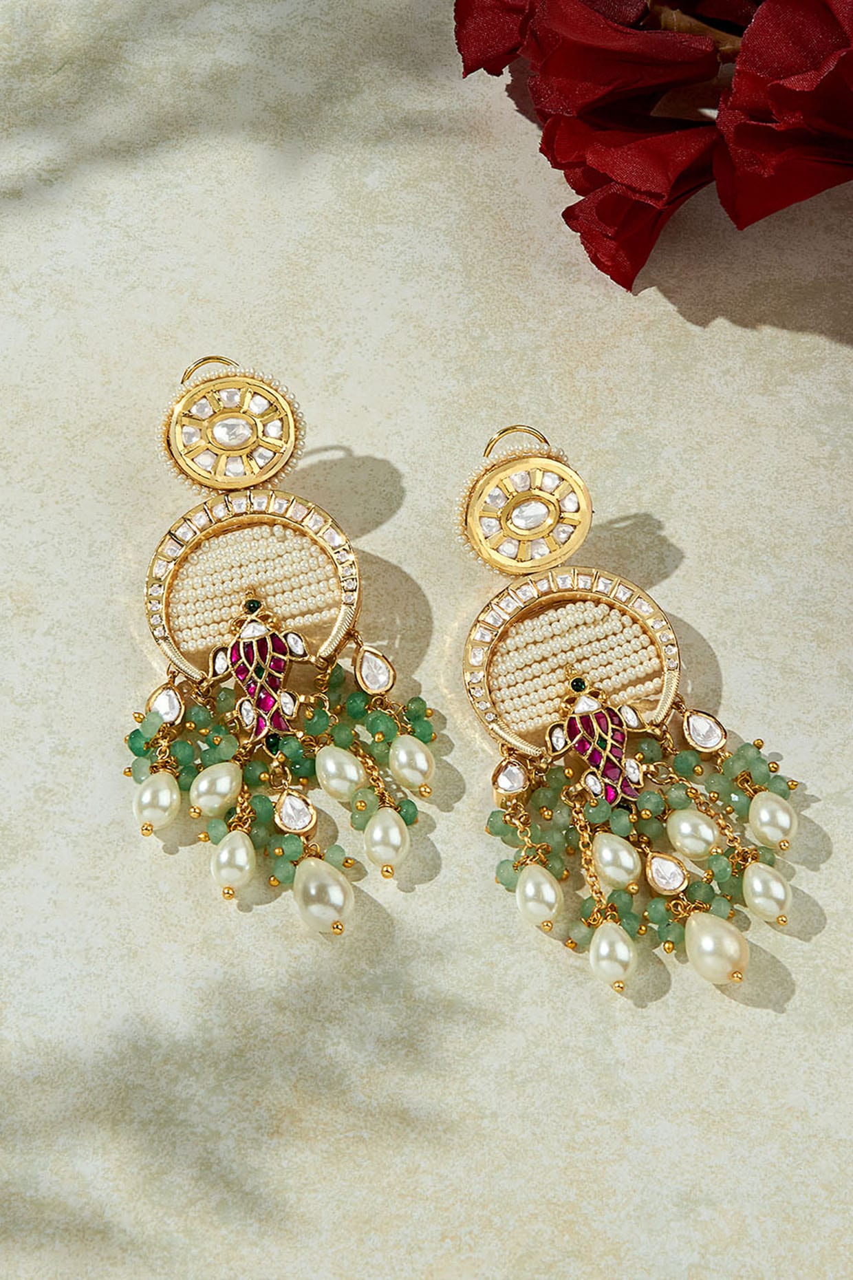 Ruby & Emerald Lotus Gold Earrings For Women – Noita Designs