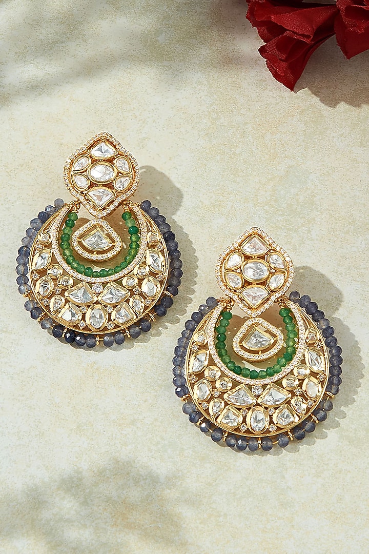 Gold Finish Multi-Colored Agate Bead Chandbali Earrings by Joules By Radhika at Pernia's Pop Up Shop