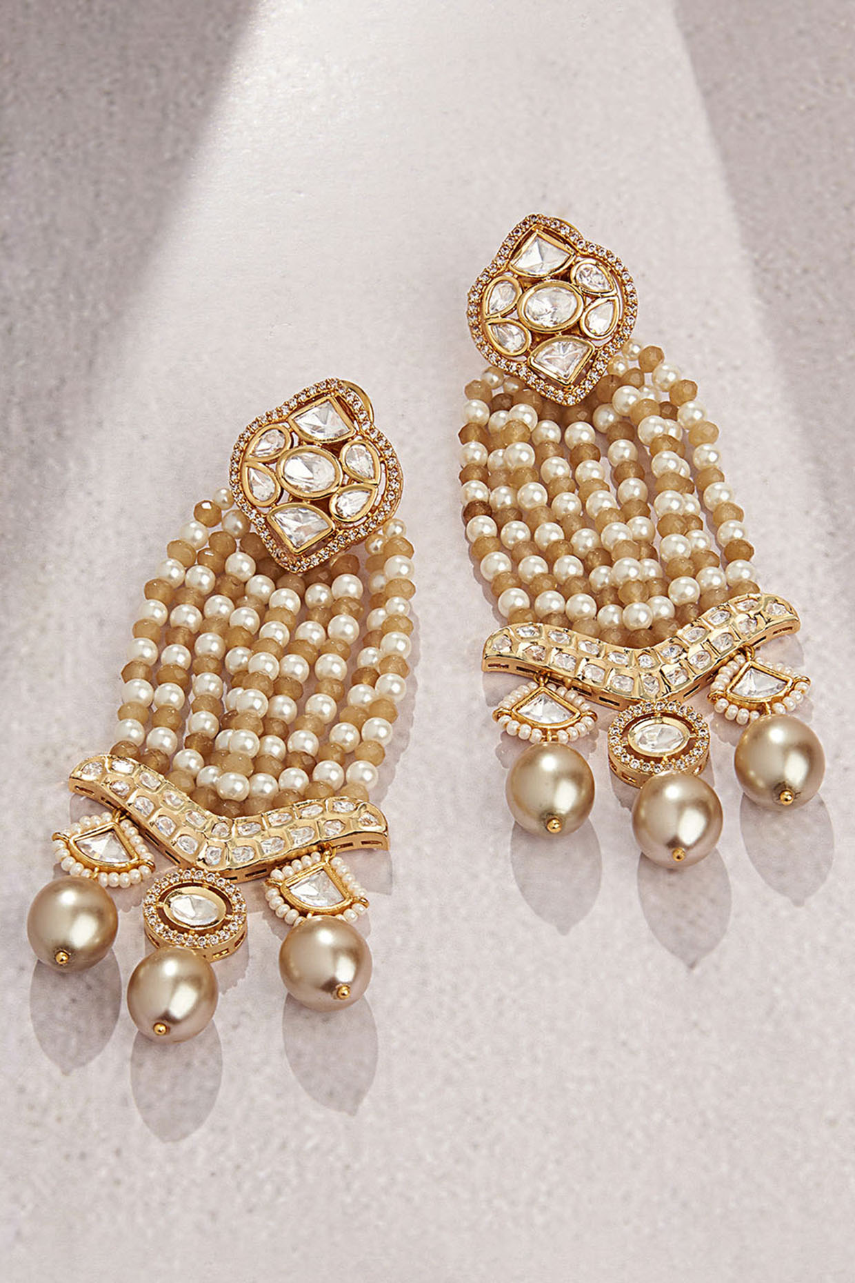 Gold Finish Kundan Polki & Agate Bead Dangler Earrings by Joules By Radhika