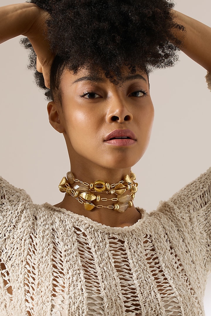 Gold Finish Maelis Choker Necklace by Joules By Radhika at Pernia's Pop Up Shop