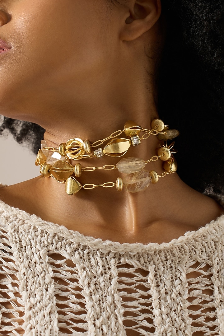 Gold Finish Maelis Choker Necklace by Joules By Radhika at Pernia's Pop Up Shop