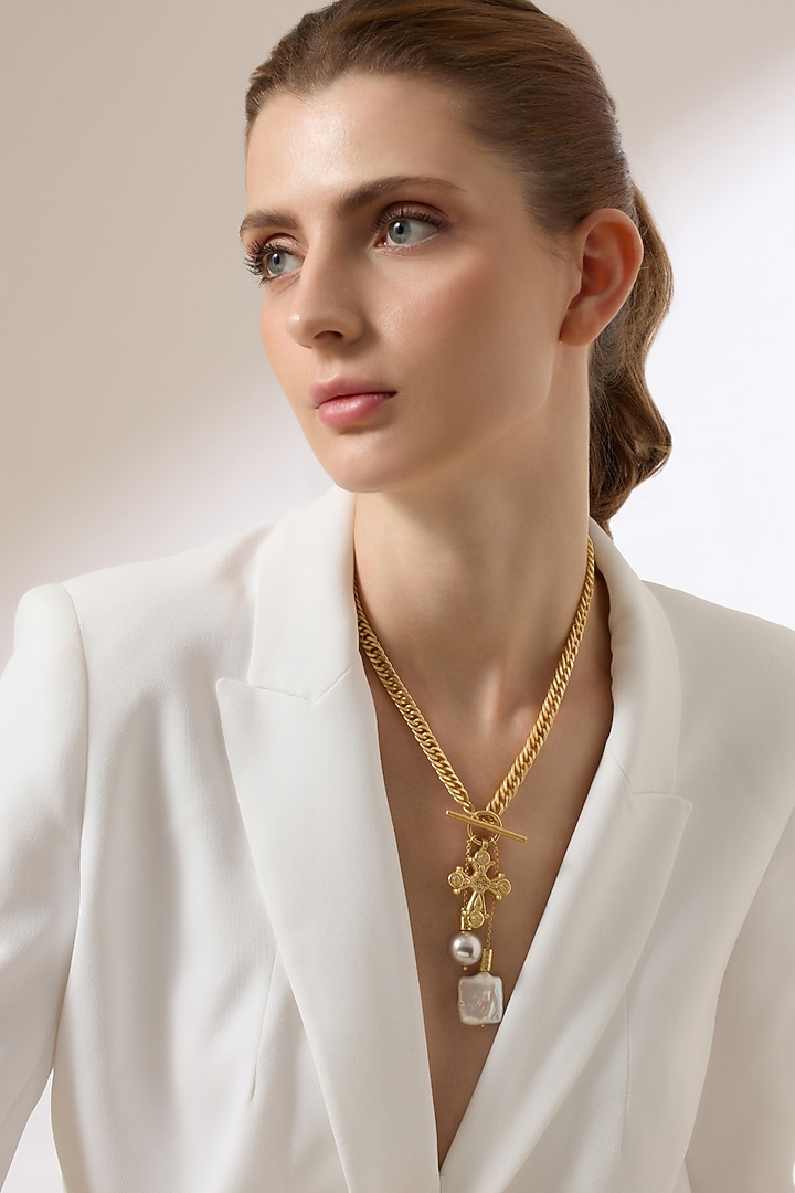 Gold Finish Baroque Pearl Ormaira Necklace by Joules By Radhika at Pernia's Pop Up Shop