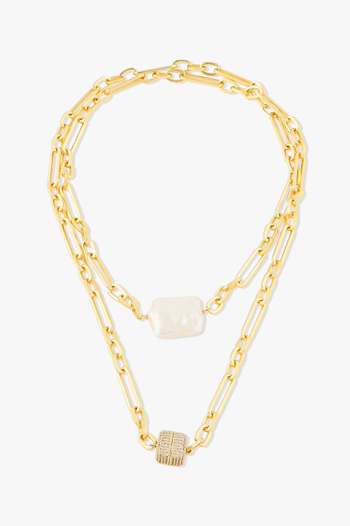 Gold Finish Baroque Pearl Uzara Necklace by Joules By Radhika at Pernia's Pop Up Shop