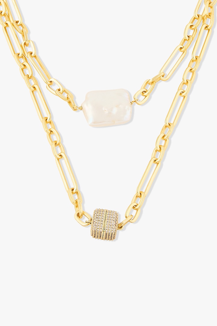 Gold Finish Baroque Pearl Uzara Necklace by Joules By Radhika at Pernia's Pop Up Shop