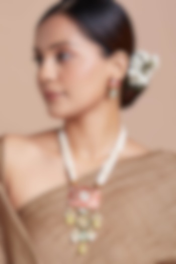 Gold Finish Yellow Onyx Long Necklace Set by Joules By Radhika at Pernia's Pop Up Shop