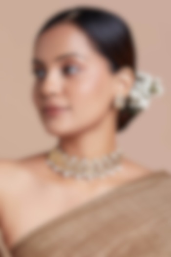 Gold Finish Shell Pearl Peach Meenakari Choker Necklace Set by Joules By Radhika at Pernia's Pop Up Shop