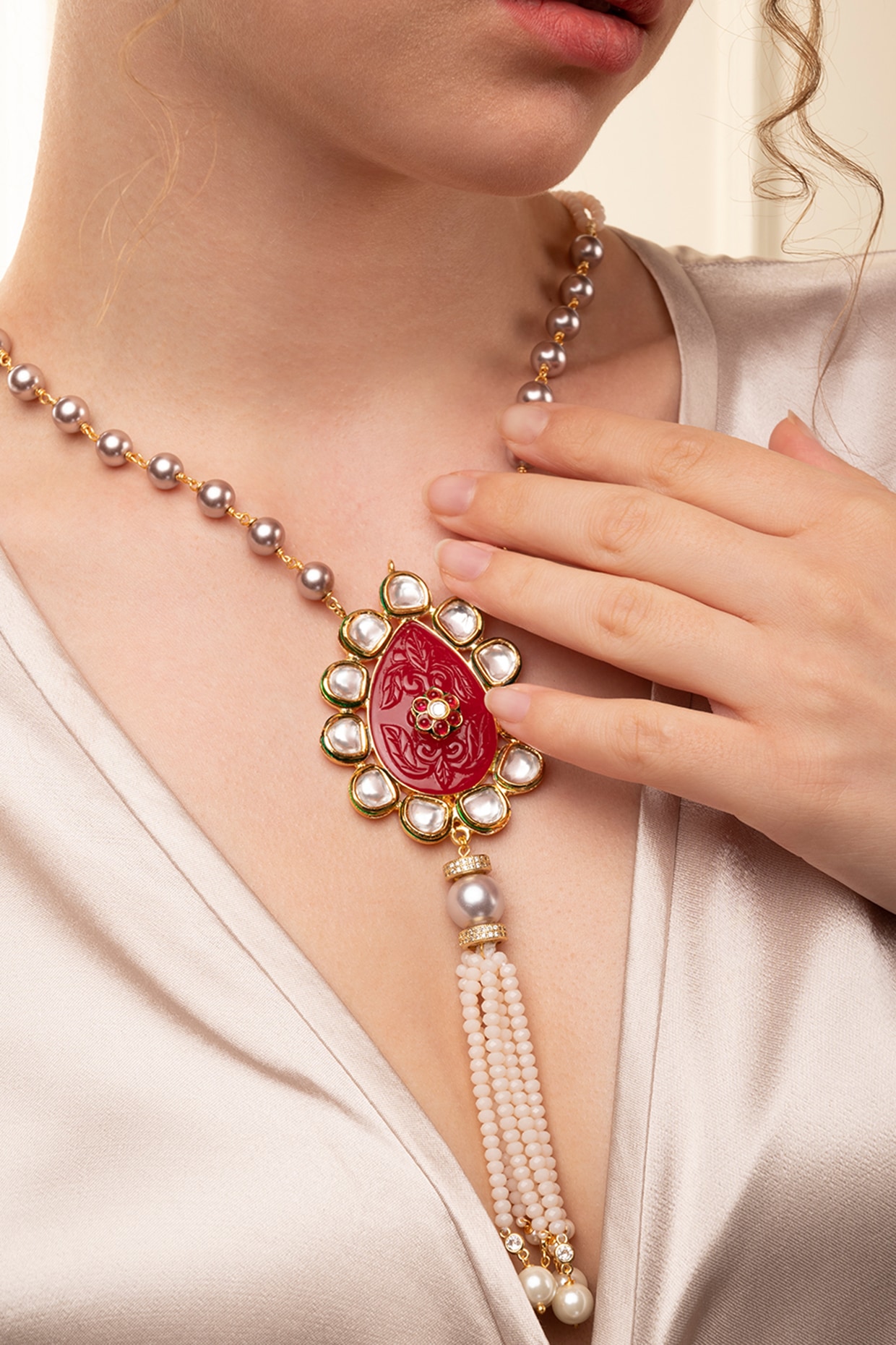 Buy Kastiya Jewels Beaded Red Agate Semi Precious Gemstone Layered Necklace  online