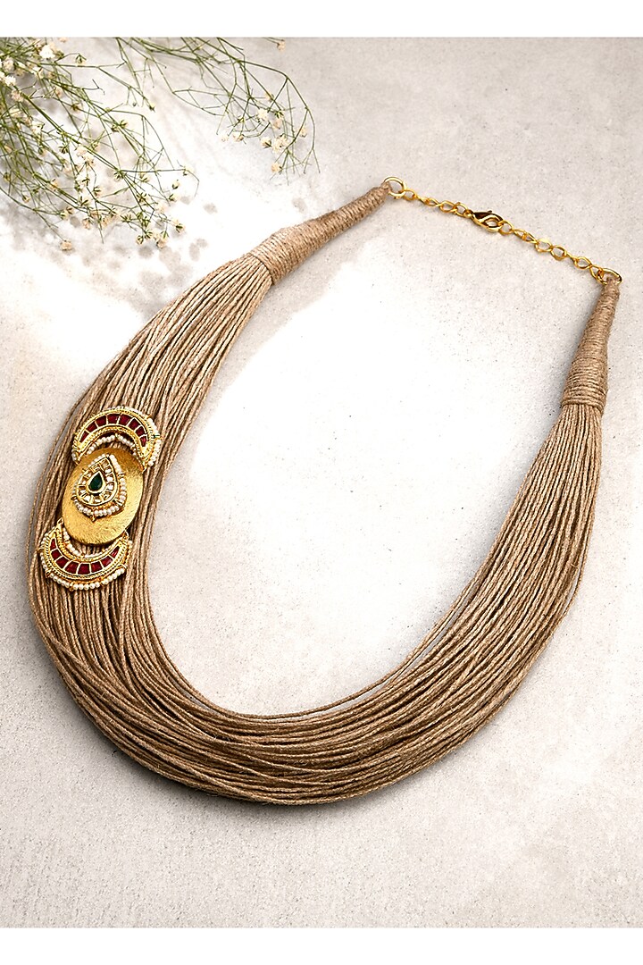 Gold Finish Handcrafted Jute Necklace Design by Joules By Radhika at