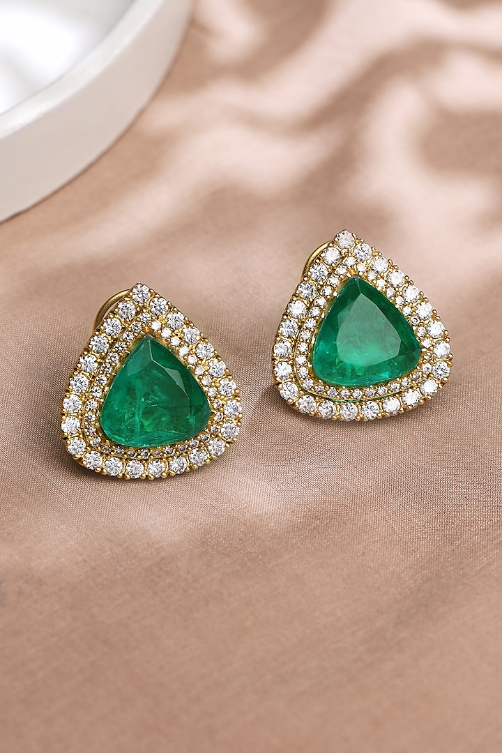 Gold Finish Green Stone Stud Earrings by Joules By Radhika at Pernia's Pop  Up Shop
