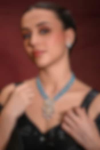 Gold Finish Blue Stone Necklace Set by Joules By Radhika at Pernia's Pop Up Shop