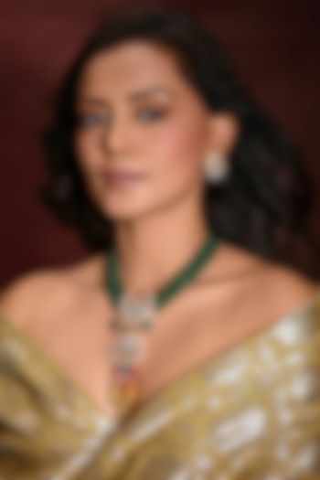 Gold Finish Blue Stone Beaded Necklace by Joules By Radhika at Pernia's Pop Up Shop