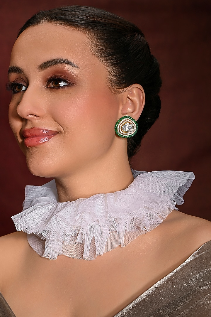 Gold Finish Green Stone Stud Earrings by Joules By Radhika at Pernia's Pop Up Shop