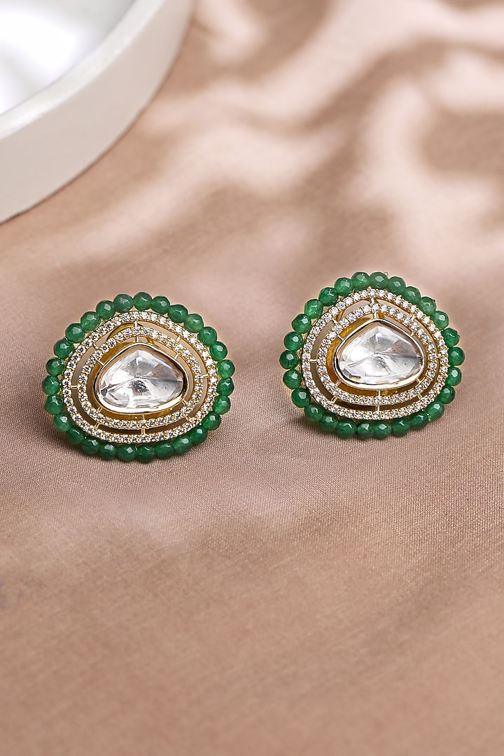 Gold Finish Green Stone Stud Earrings by Joules By Radhika at Pernia's Pop Up Shop