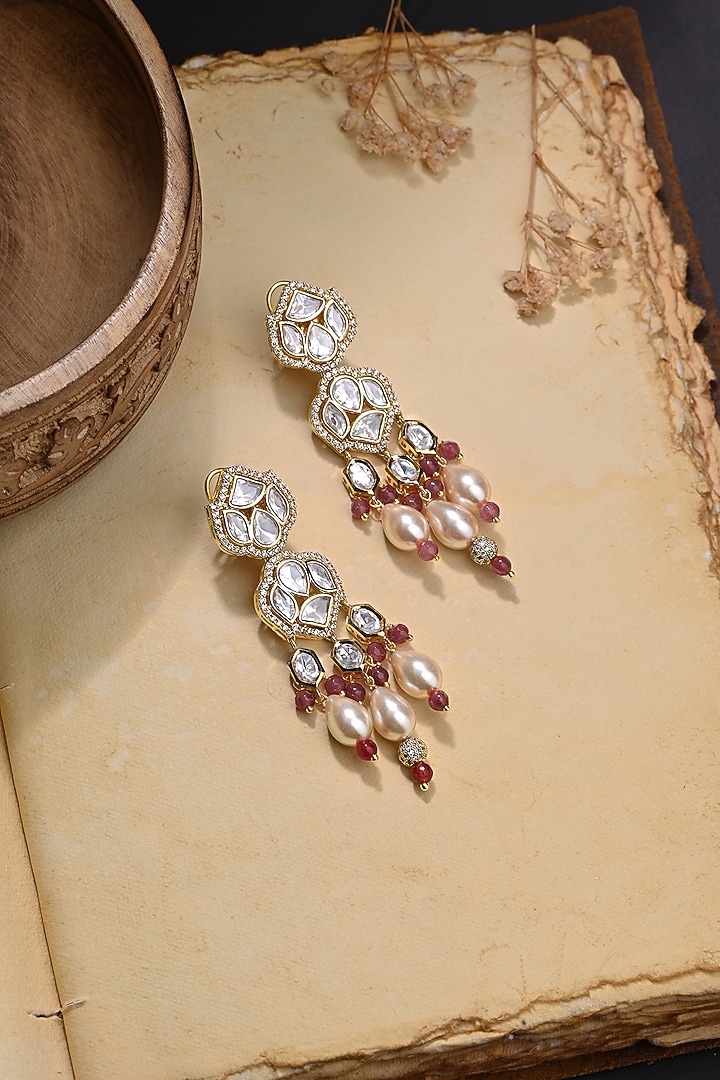 Gold Finish Multi-Colored Stone Dangler Earrings by Joules By Radhika at Pernia's Pop Up Shop