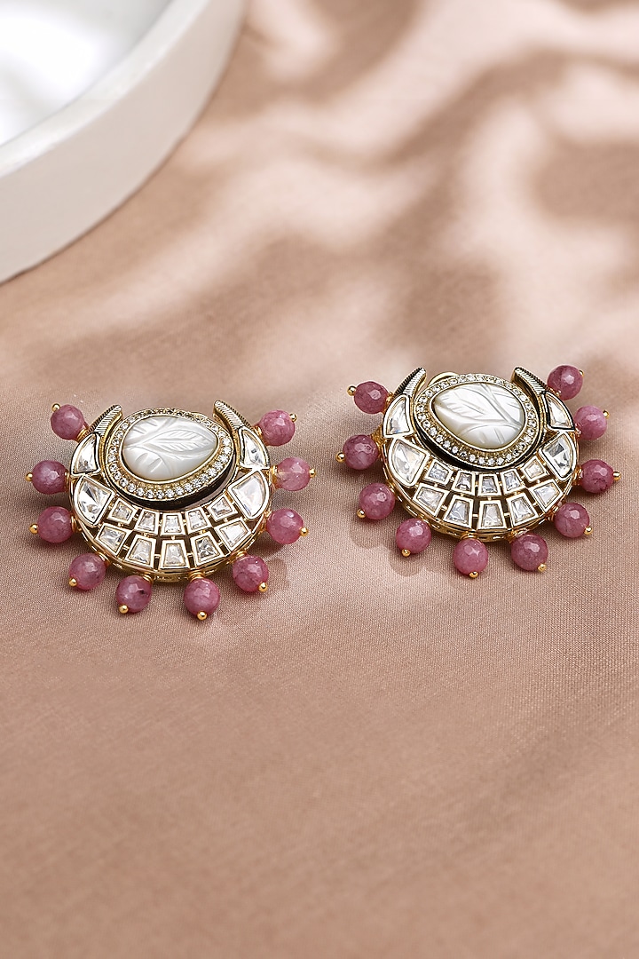 Gold Finish Red Stone Stud Earrings by Joules By Radhika at Pernia's Pop Up Shop