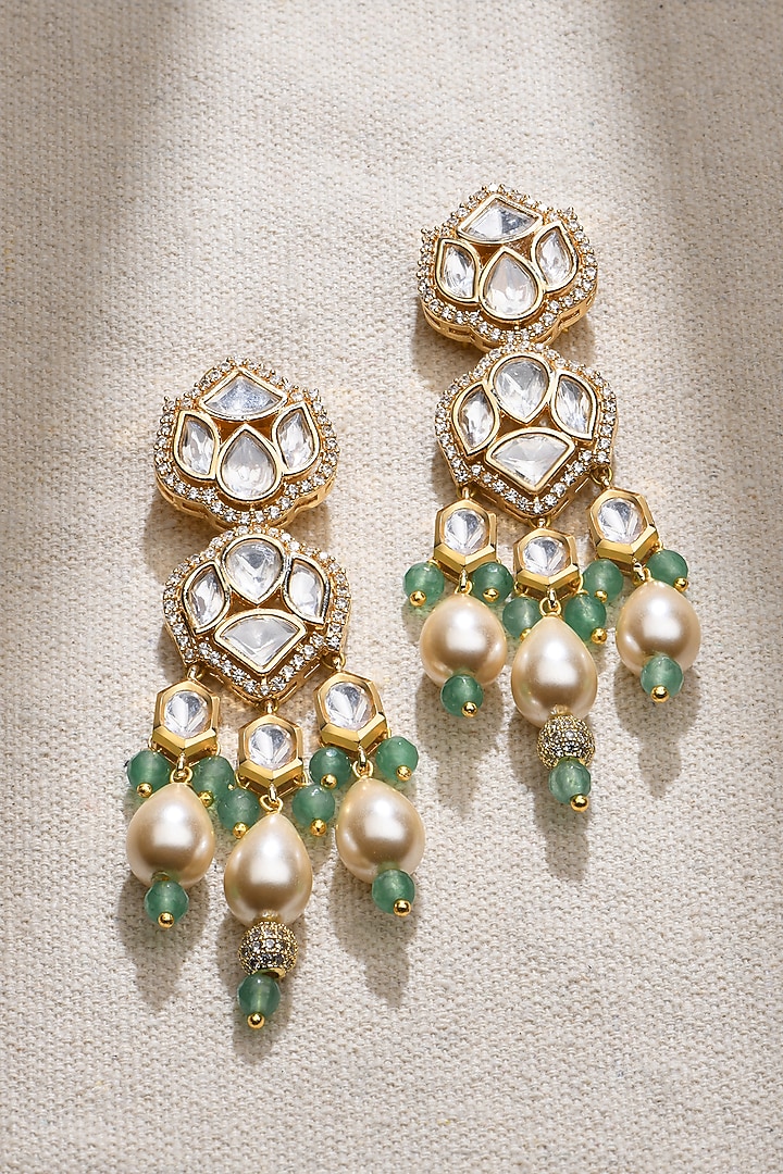 Gold Finish Multi-Colored Stone Dangler Earrings by Joules By Radhika at Pernia's Pop Up Shop
