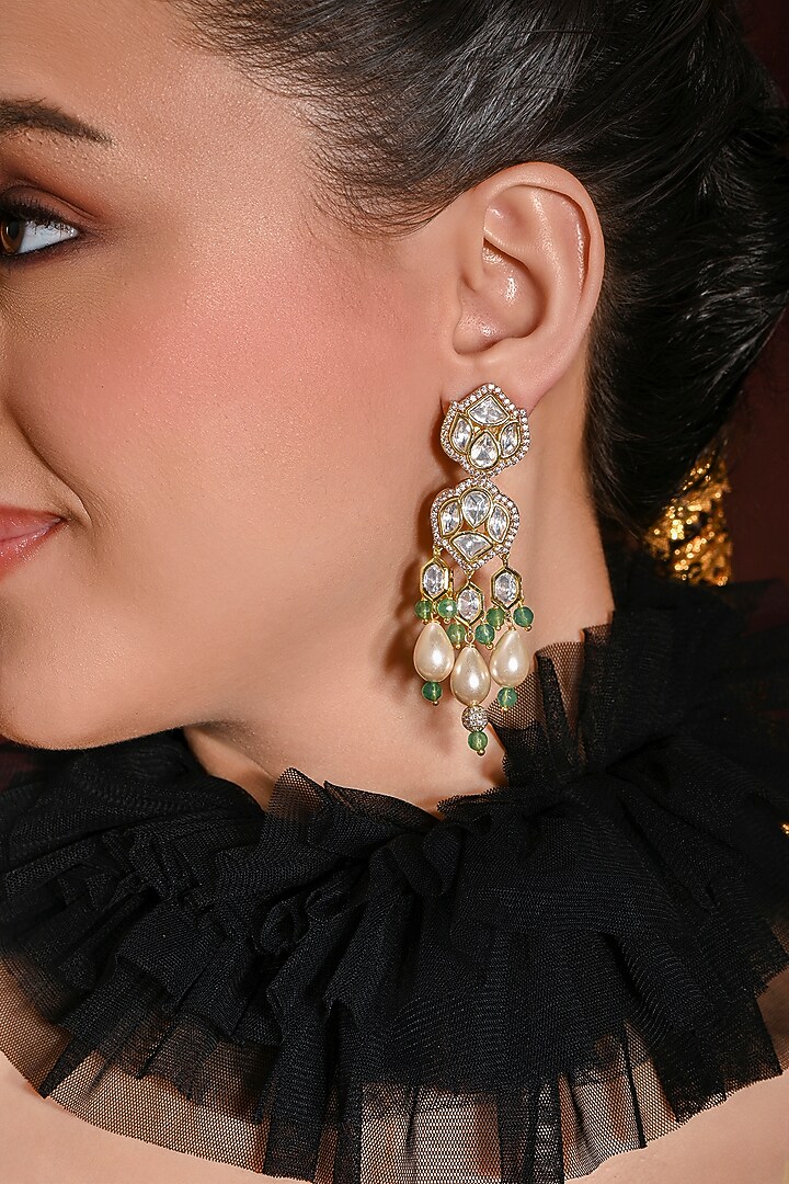 Gold Finish Multi-Colored Stone Dangler Earrings by Joules By Radhika at Pernia's Pop Up Shop