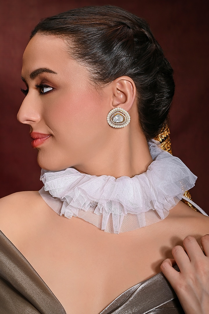 Gold Finish Stone Stud Earrings by Joules By Radhika at Pernia's Pop Up Shop