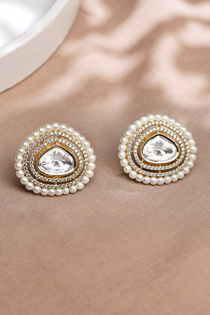 Gold Finish Stone Stud Earrings by Joules By Radhika at Pernia's Pop Up Shop