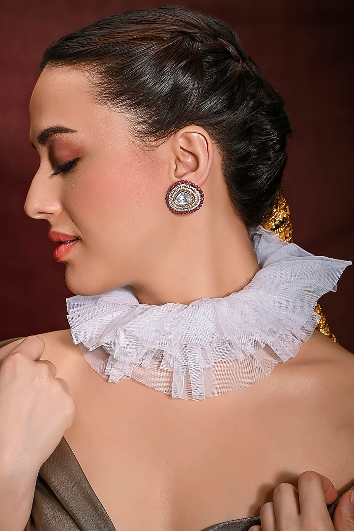 Gold Finish Red Stone Stud Earrings by Joules By Radhika at Pernia's Pop Up Shop