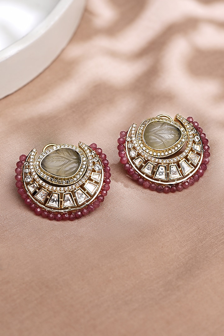 Gold Finish Red Stone Stud Earrings by Joules By Radhika at Pernia's Pop Up Shop