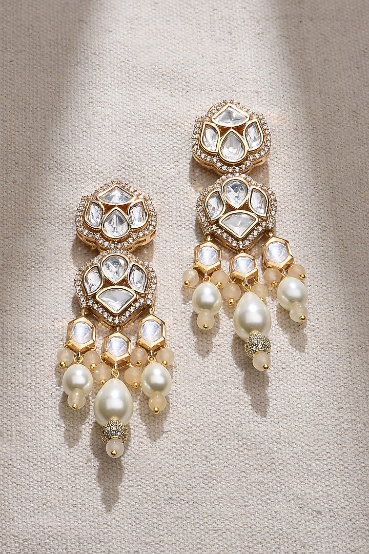 Gold Finish Multi-Colored Stone Dangler Earrings by Joules By Radhika at Pernia's Pop Up Shop