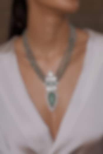 Gold Finish Kundan Polki & Blue Stone Necklace by Joules By Radhika at Pernia's Pop Up Shop