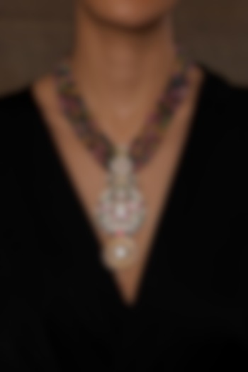 Gold Finish Multi-Colored Beaded Kaleidoscope Charm Necklace by Joules By Radhika at Pernia's Pop Up Shop