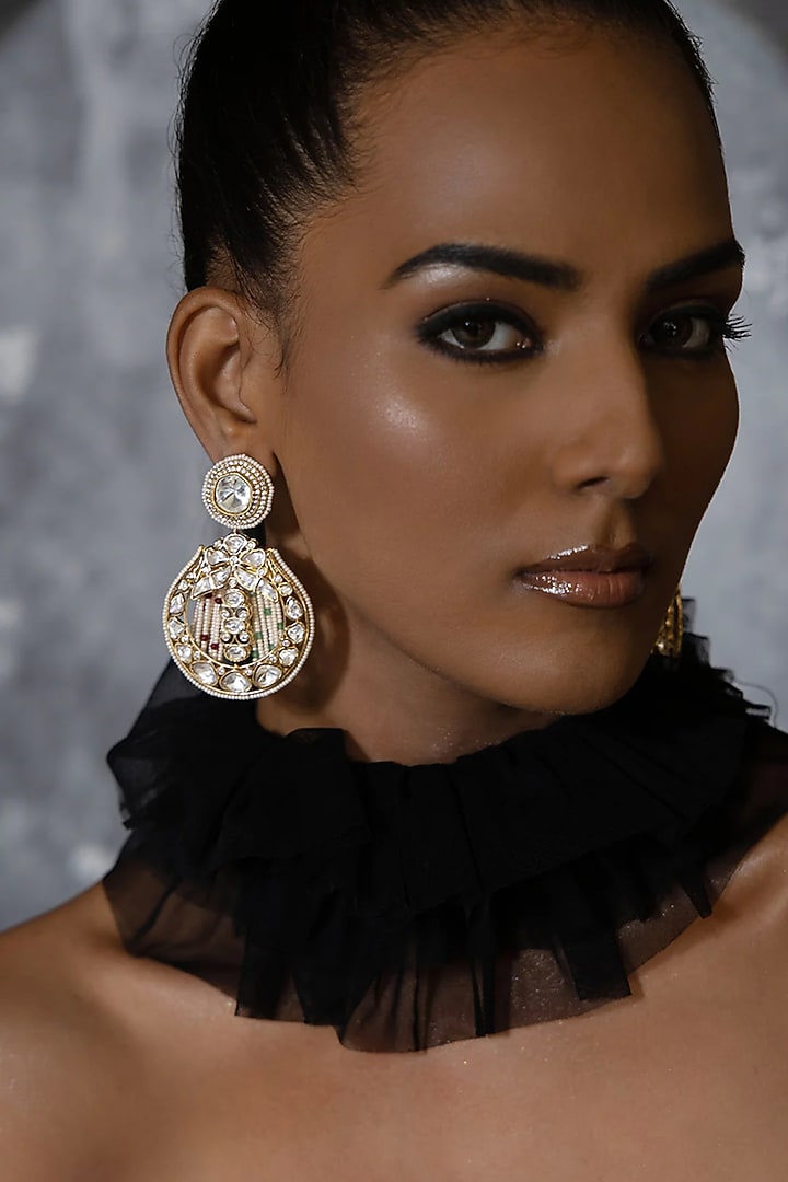 Gold Plated Hydro Polki Stone & Agate Beaded Earrings by Joules By Radhika at Pernia's Pop Up Shop