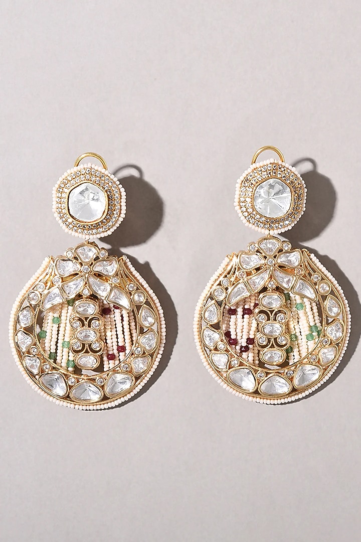 Gold Plated Hydro Polki Stone & Agate Beaded Earrings by Joules By Radhika at Pernia's Pop Up Shop