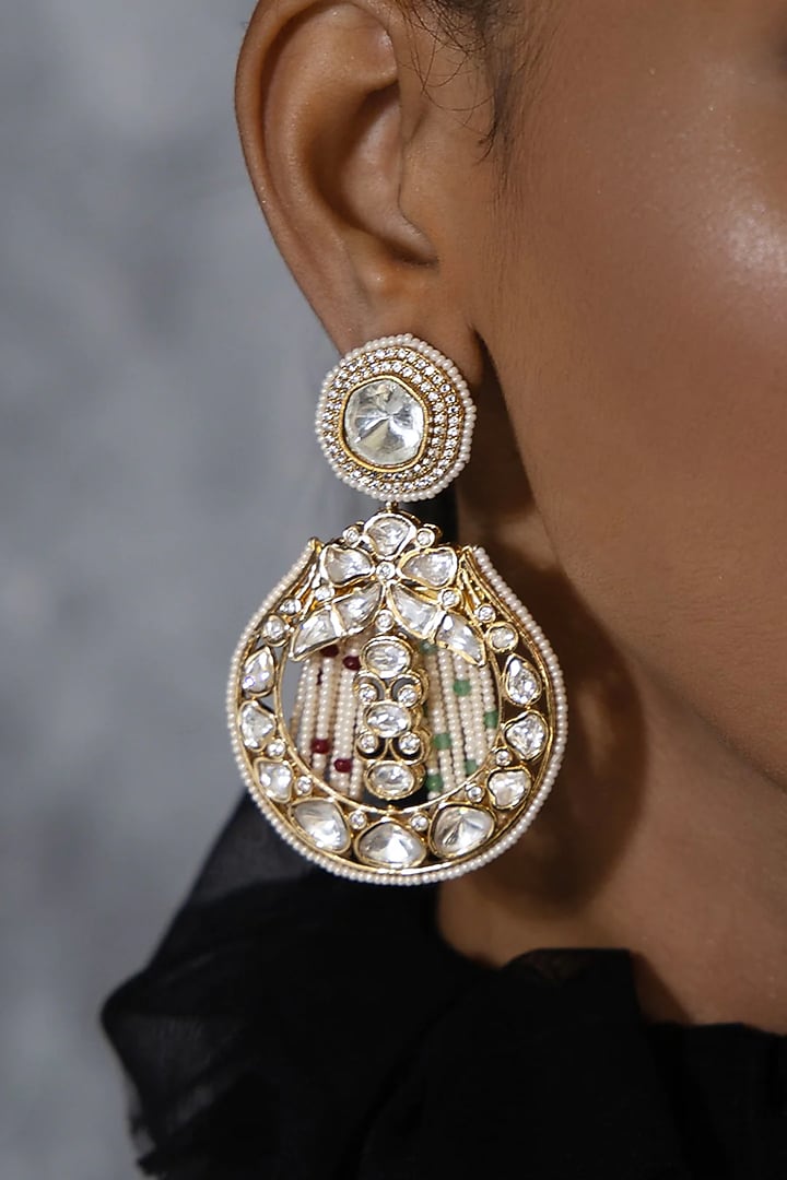 Gold Plated Hydro Polki Stone & Agate Beaded Earrings by Joules By Radhika at Pernia's Pop Up Shop