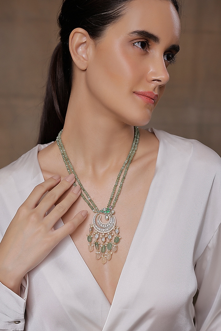 Gold Finish Green Stone Necklace by Joules By Radhika at Pernia's Pop Up Shop