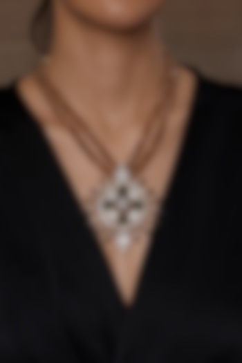 Gold Finish Kundan Polki & Beige Stone Beaded Pendant Necklace by Joules By Radhika at Pernia's Pop Up Shop