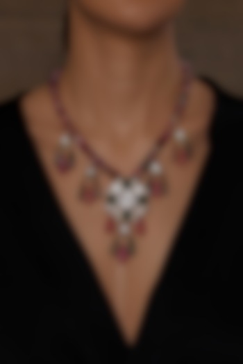 Gold Finish Mosaic Stone Long Necklace by Joules By Radhika at Pernia's Pop Up Shop