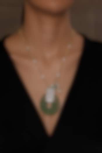 Gold Finish Polki Stone & Green Beaded Parrot Pendant Necklace by Joules By Radhika at Pernia's Pop Up Shop