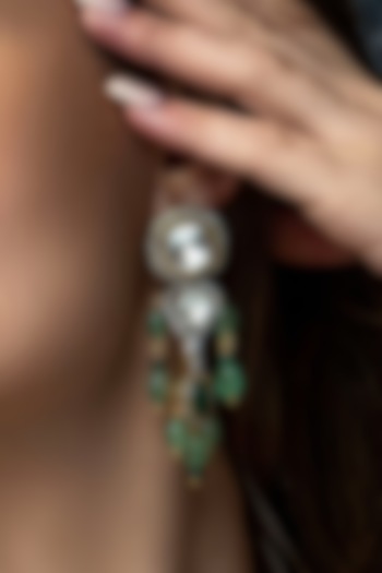 Gold Plated Jade Tumble & Emerald Stone Earrings by Joules By Radhika at Pernia's Pop Up Shop