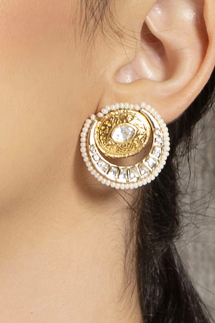 Gold Plated Hydro Polki & Shell Pearl Stud Earrings by Joules By Radhika at Pernia's Pop Up Shop