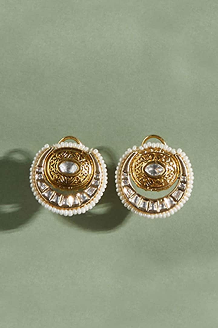 Gold Plated Hydro Polki & Shell Pearl Stud Earrings by Joules By Radhika at Pernia's Pop Up Shop