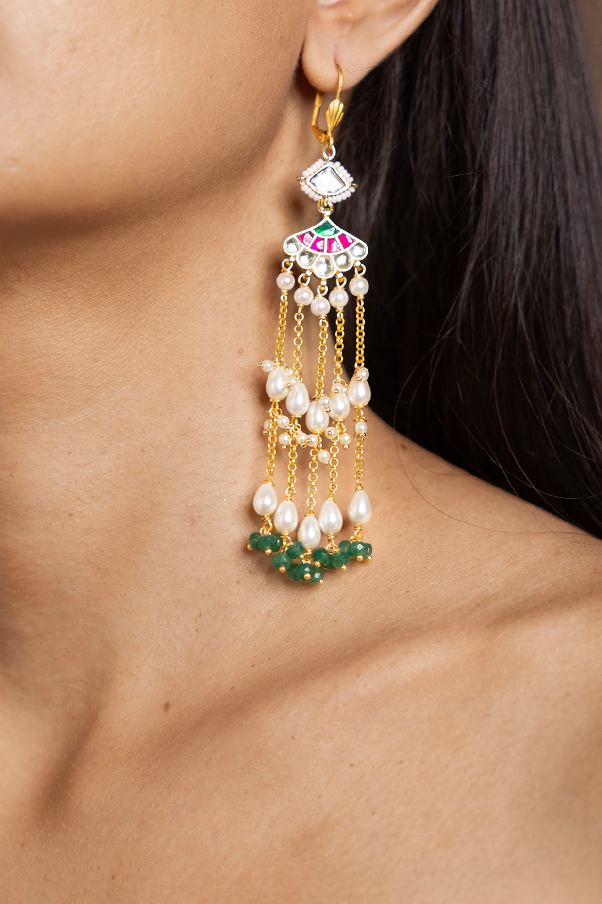Gold Finish Multi-Colored Stone Dangler Earrings by Joules By Radhika at Pernia's Pop Up Shop